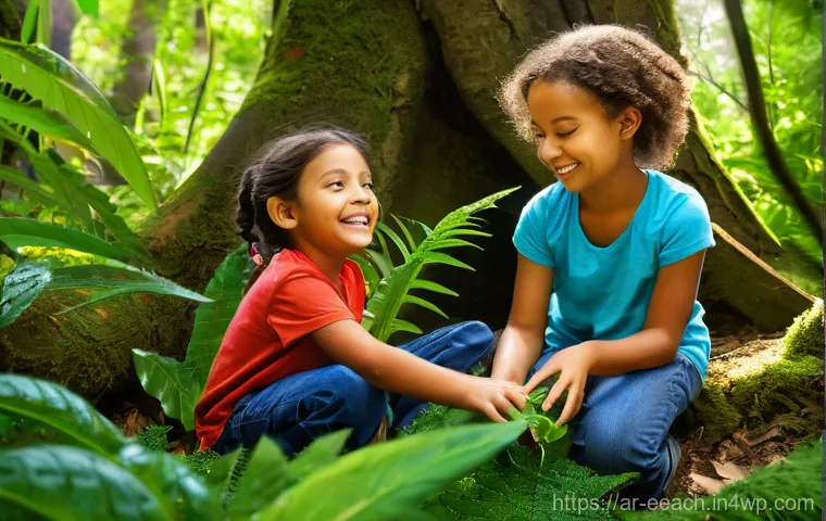 자연 연결 교육 프로그램의 평가 및 개선 방안 - **Prompt 1: Joyful Nature Explorers**
A group of diverse children, aged 6-10, with bright, curio...