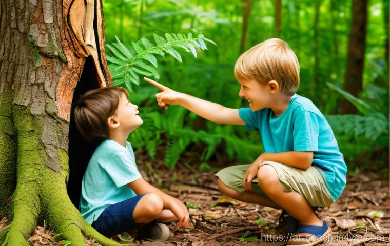자연 연결 교육 프로그램의 브랜드 가치 구축 - **Prompt 1: Joyful Exploration in Nature**
"A group of diverse children, aged 6-10, are happily ...