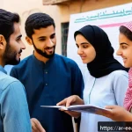 Home 18 자연 연결 교육 프로그램의 성범죄 예방 방안 - A vibrant community workshop scene in an Arabic-speaking urban neighborhood, featuring diverse men, ...
